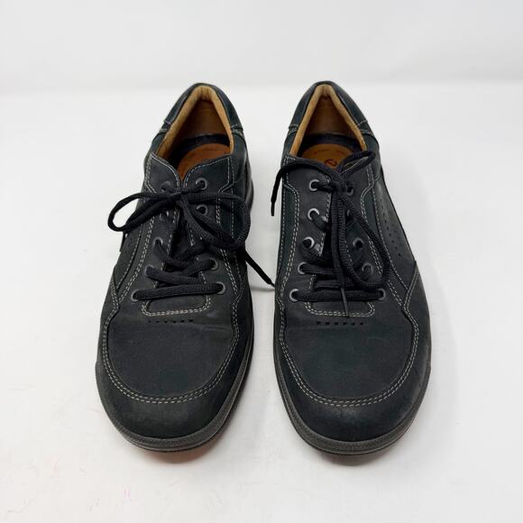 Ecco Mens 45 / US 11 Black Leather Remote Tie Oxford Shoes Shock Point Sole Work - Picture 6 of 13